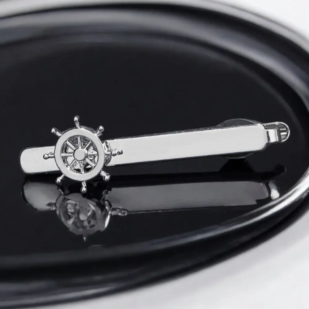 Silver Nautical Tie Bar Clip Ship Helm Wheel Tuxedo Formal Office Wedding Gift